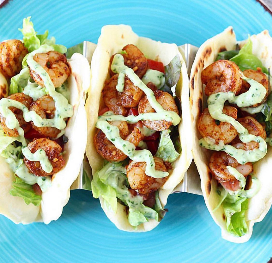 Chili Lime Garlic Shrimp Tacos With Avocado Dressing
